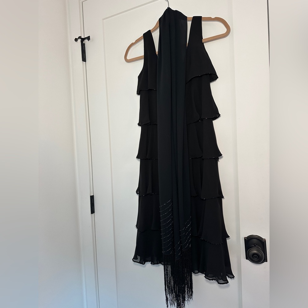 Little Black Patra Dress with Beaded Layers + Matching Scarf/Shawl✨